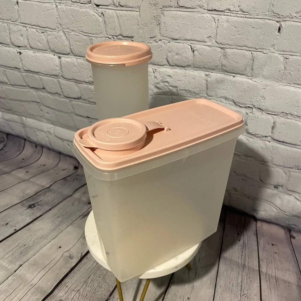 Vintage Tupperware Pink and White Storage Set